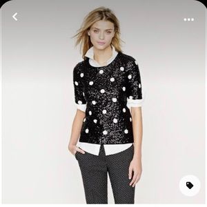 JCrew sequin black and white polka dot shirt